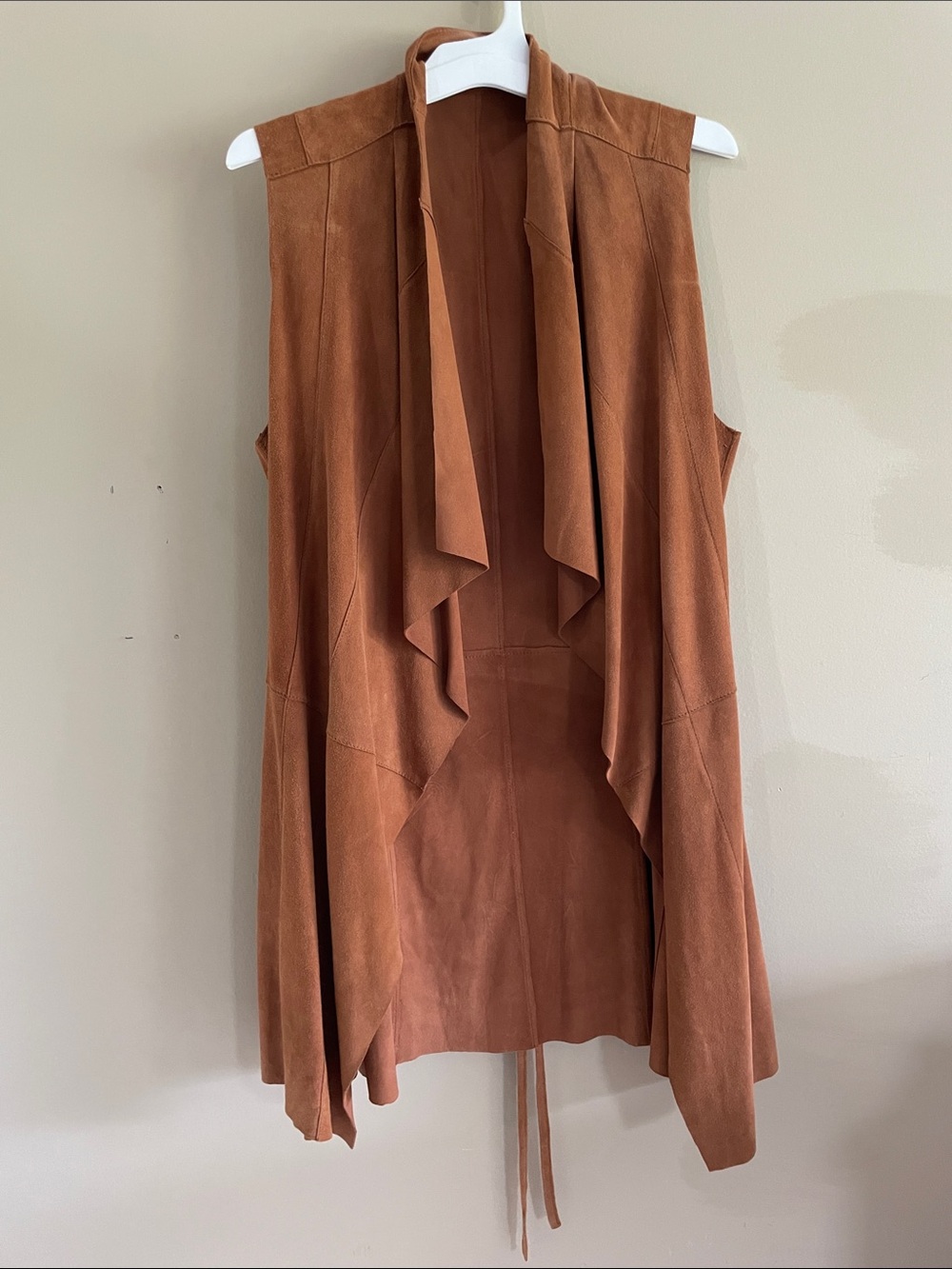 Women's High-Low Draped Suede Skirt - Rust